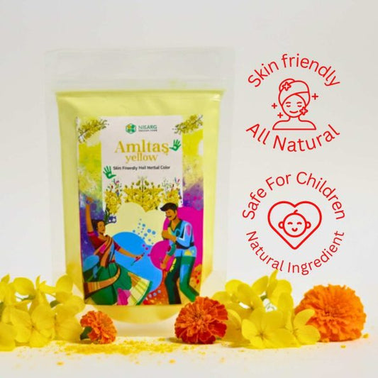Nisarg Organic Farm Organic Amaltas Yellow Gulal – Chemical-Free & Eco-Friendly