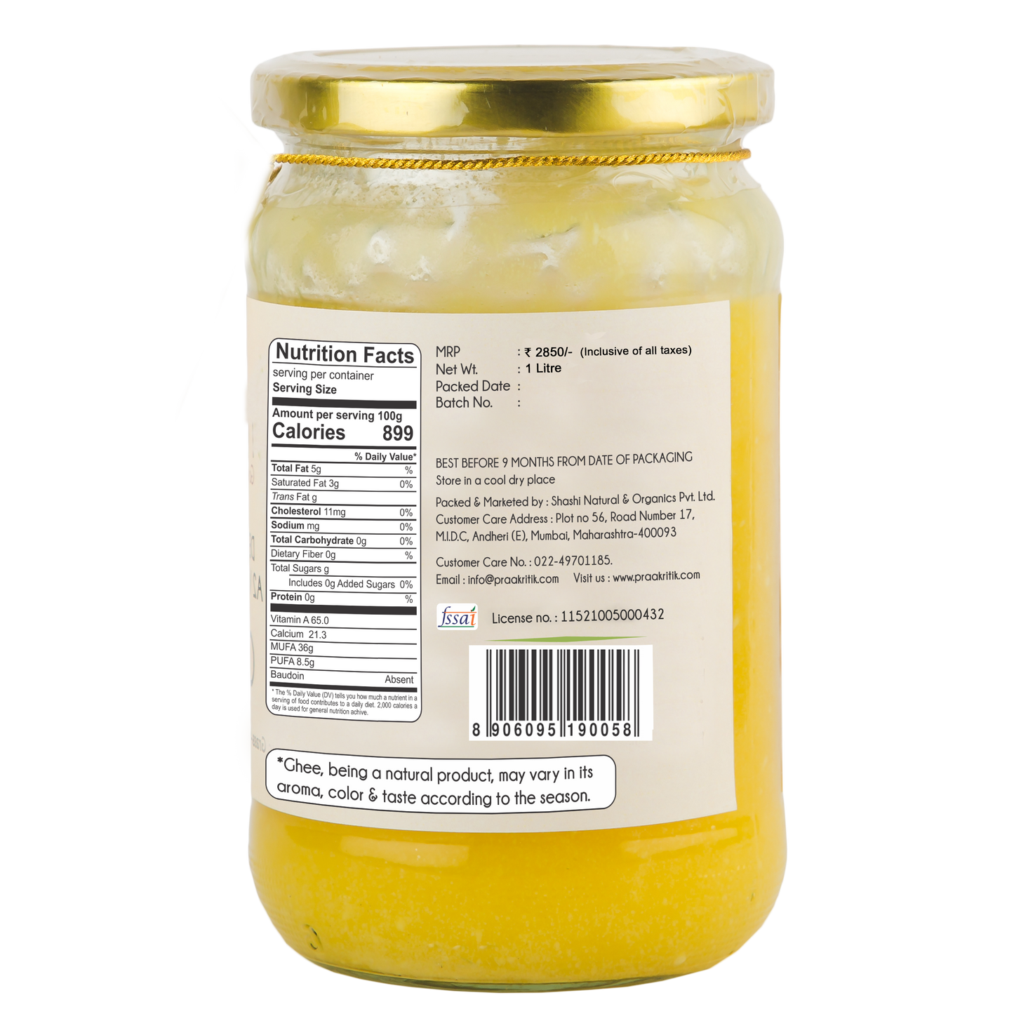 Natural Desi Gir Cow A2 Ghee 1 Ltr